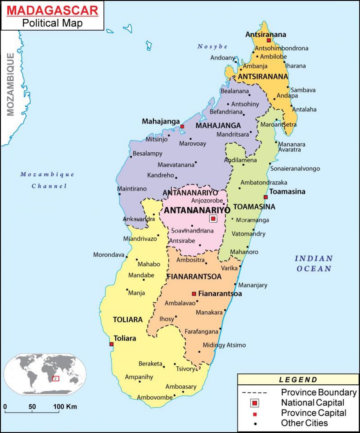 Bản đồ chính trị của Madagascar - bản Đồ của bản đồ chính trị của  Madagascar (Đông Phi châu Phi)