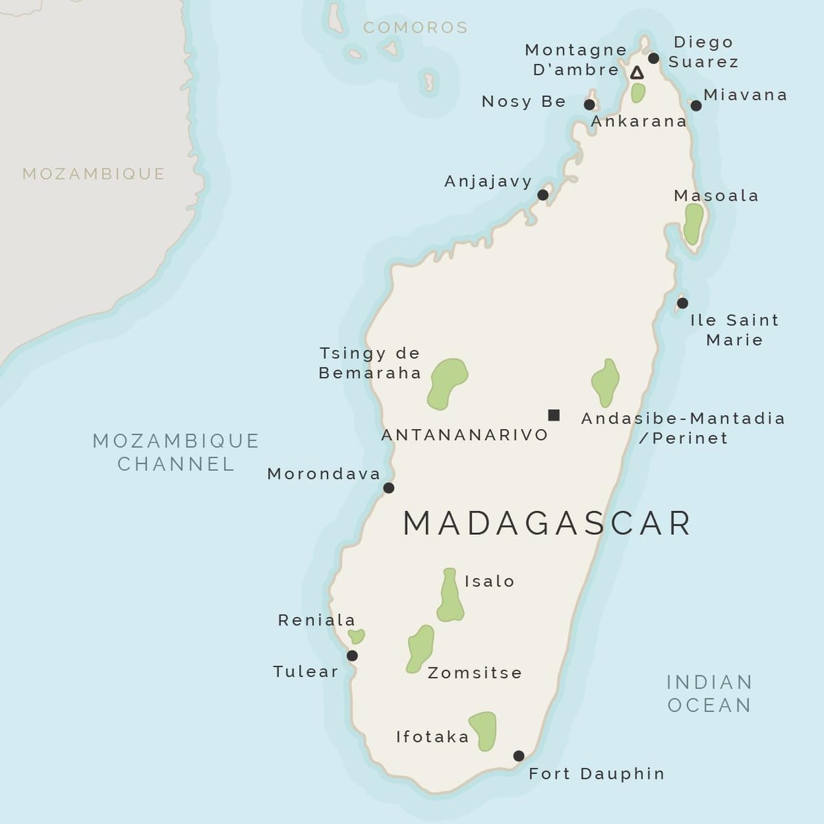 bản đồ của Madagascar và đảo xung quanh
