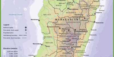 Bản đồ của bản đồ vật lý của Madagascar